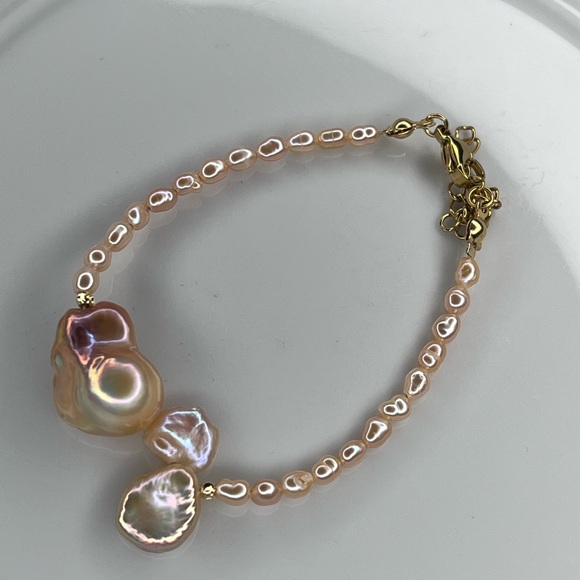 Handmade High Quality Freshwater Flameball Baroque Keshi Pearl Bracelet Perfect - Picture 3 of 4